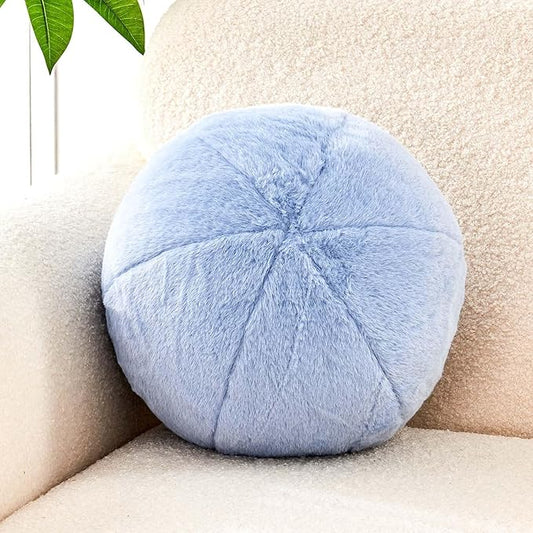 Uvvyui Dusty Blue Ball Pillow, 8" Cute Mini Round Throw Pillow Faux Rabbit Fur Room Decorative Throw Pillow, Ball Shaped Pillow Plush Cushion for Couch, Sofa, Bedroom