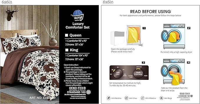 Cow Print Comforter Western theme cowboy Set Milk Cow Print brown black cream color ranch farmhouse rustic lodge Bedding Reversible matching pillow shams included western comforter set queen (Queen)