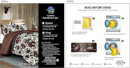 Cow Print Comforter Western theme cowboy Set Milk Cow Print brown black cream color ranch farmhouse rustic lodge Bedding Reversible matching pillow shams included western comforter set queen (Queen)