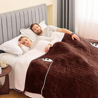greenoak Heated Blanket Electric King Size 100"X90" Dual Control, Heating Blankets with 10 Levels 8 Hours Auto-Off, Soft Flannel Sherpa Fluffy House Warming Gifts for Grandma Seniors Mom, Mocha