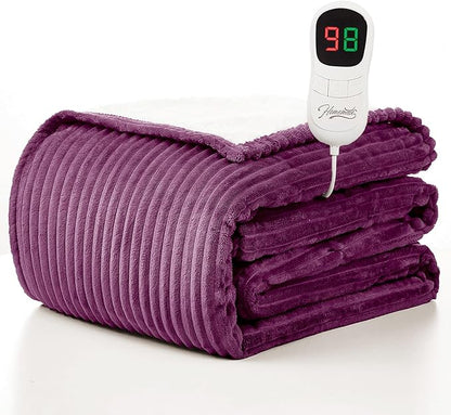 Homemate Heated Blanket Electric Throw - 50"x60" Heating Blanket Throw 1/2/4/6/8 Hours Auto-Off 10 Heat Levels Over-Heat Protection Soft Flannel Sherpa ETL Certification