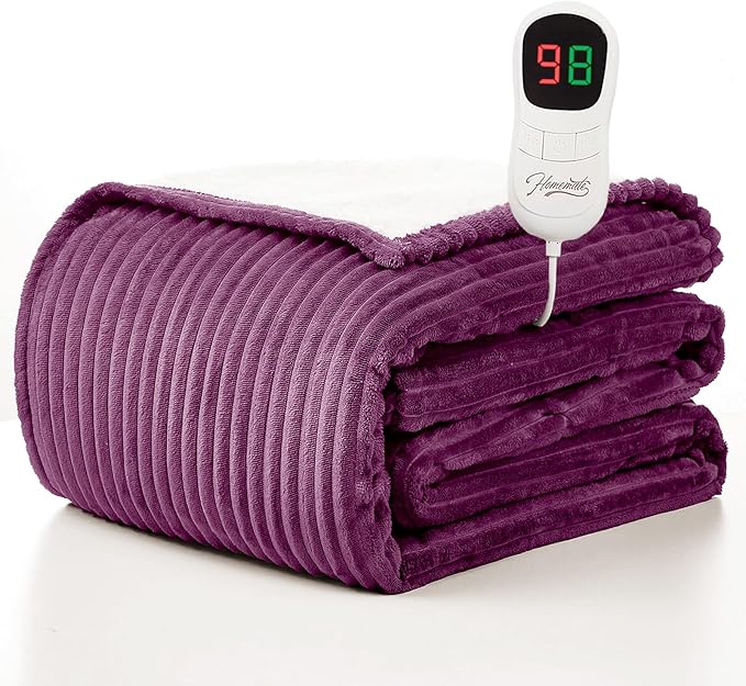 Homemate Electric Heated Blanket Twin Size - 62"x84" Heating Blanket Twin Size 1/2/4/6/8 Hours Auto-Off 10 Heat Level Over-Heat Protection Soft Flannel Sherpa ETL Certification