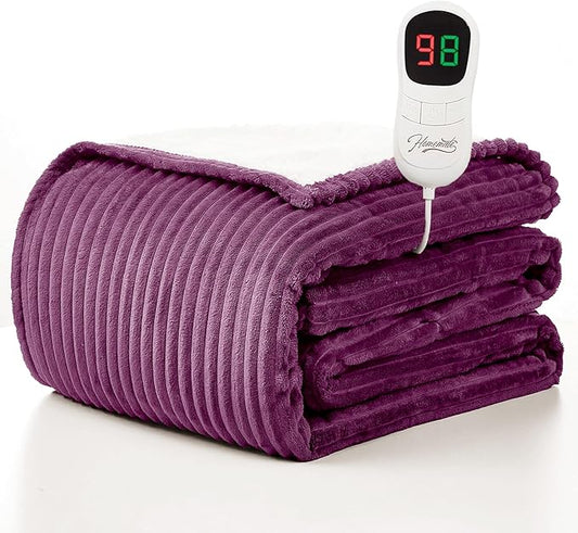 Homemate Electric Heated Blanket Twin Size - 62"x84" Heating Blanket Twin Size 1/2/4/6/8 Hours Auto-Off 10 Heat Level Over-Heat Protection Soft Flannel Sherpa ETL Certification