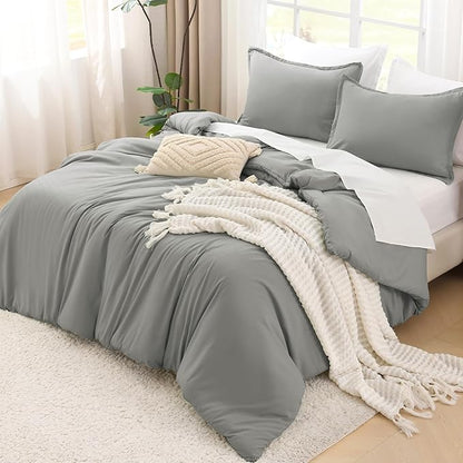 Litanika Comforters Medium Gray Super King Size, 3 Pieces Lightweight Solid Bedding Set & Collections, All Season Fluffy Bed Set (120x120In Comforter & 2 Pillowcases)