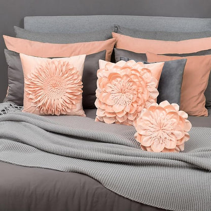 Decorative Throw Pillow 3D Flower Round Pillow Accent Handmade Cushion with Insert for Couch Bed Home Decor 14 Inch Peach Pink