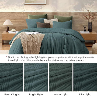 Monbix Fluffy King Size Comforter Set – 3 Piece Cozy Sherpa Comforter King Size Teal, Winter Warm Fleece Bedding Set, Luxury Coco Plush Winter Fuzzy Bed Set, 1 Comforter with 2 Pillowcases