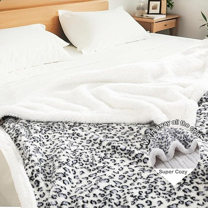 Electric Heated Blanket Full Size 72"×84" with 9 Heating Levels & 1-10Hs Auto Off, Plush Sherpa, Energy Efficient, Machine Washable, for Couch & Bed, Leopard Print Blue & White