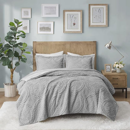 Madison Park Arya Modern All Season Down Alternative Bedding Set with Matching-Sham, Full/Queen, Grey
