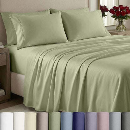 California Design Den Thick and Natural 100% Cotton Bed Sheets King Size Set - 1000 Thread Count Sateen Sheet & Pillowcase Sets, Deep Pockets, Durable Bedding - Sage Green
