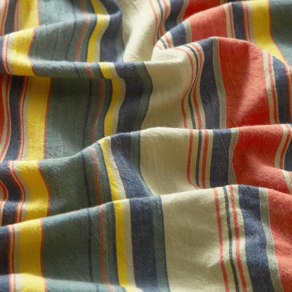 mixinni Queen Size Comforter Set 3 Pieces, Vintage Colorful Striped Washed Cotton Reversible Comforter with 2 Pillowcases, All Season Lightweight Bedding for Women & Men, Retro Mid-Century Style