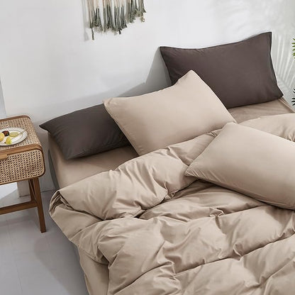 KAREVER Taupe Comforter Queen Khaki Bedding Set Women Soft Dark Champagne Bedding Set Men Breathable Cream Coffee Comforter Set Queen