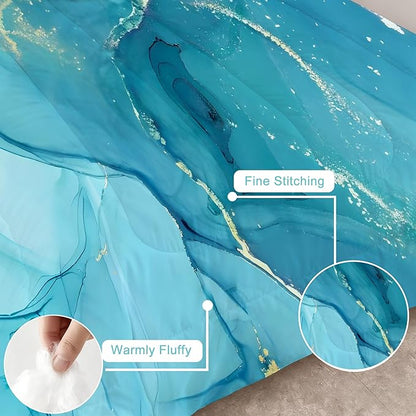 Modern Marbling Twin Comforter Set for Girls Marble Bedding Set Watercolor Pastel Blue Gold Comforter Set Marble Abstract Kids Bedding Set 2 Piece Bright Girly Comforter for All Age