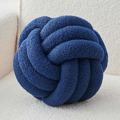 Decorative Throw Knot Pillow Ball for Home Chair Sofa Couch Bed Aesthetic Round Decor Pillows Lambswool Knotted Pillow Cushion (Navy Blue, 8 inches)