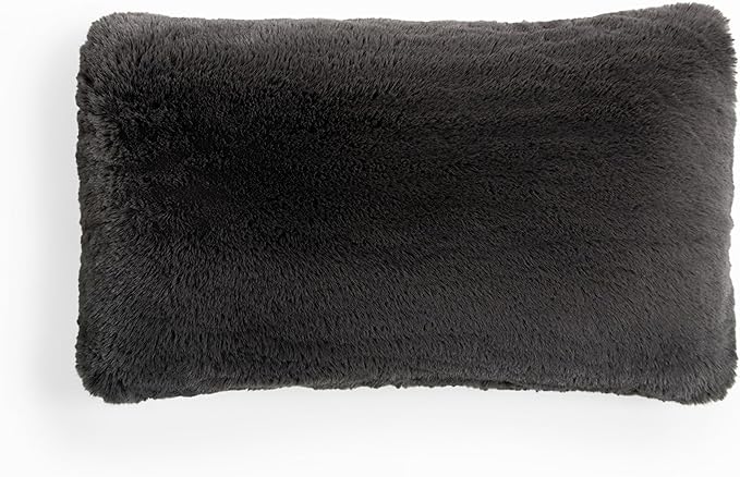 UnHide Squish Lumbar Pillow - Faux Fur Pillow - Extra Soft Throw Pillow - Rectangular Shaped, Polyester Fill - Machine Washable - Perfect for Living Room Or Bedroom - 10” x 18” - Charcoal Charlie