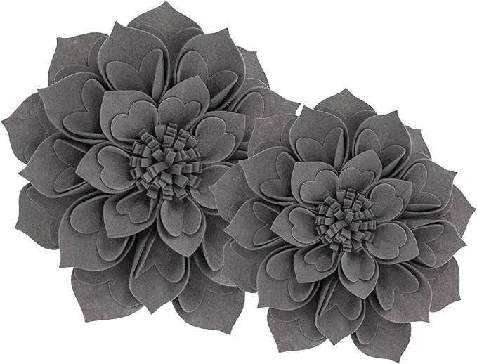 Fennco Styles Handmade 3D Heart-Shaped Petals Flower Decorative Filled Throw Pillow 13" Round - Slate Floral Pillow for Couch, Home Décor and Holiday, Housewarming Gift