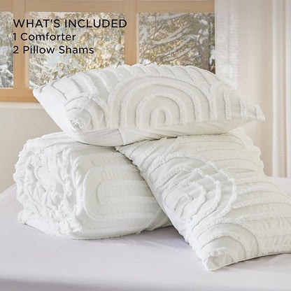 Bedsure Boho Tufted White California King Comforter, GentleSoft™ 3 Pieces Boho Farmhouse Decor Bedding, Arch Shabby Chic Bedding for All Seasons, 1 Bed Comforter, 2 Pillow Shams, 104x96 Inches