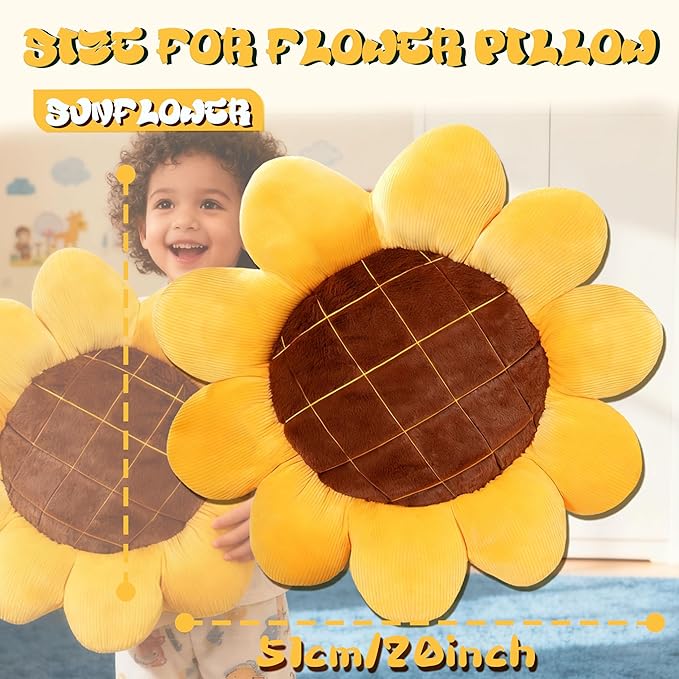 20 inch Sunflowers Shaped Pillow Flower Pillow Aesthetic Decor Soft Plush Pillows Floor Seat Cushion Pillows for Sofa Bed Chair Couch