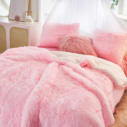 Joyreap 3-Piece Plush Shaggy Comforter Set, Twin Size Luxury Faux Fur Sherpa Reversible Bedding Comforter Set, Ultra Cozy Warm Fluffy Bedding Set for Winter (Pink, 68x86 inches)