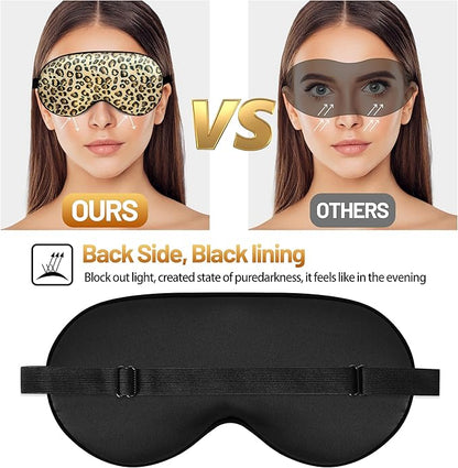 Sleep Mask, Silk Eye Mask for Sleeping with Adjustable Strap, Blindfold Eyeshade for Men & Women, Comfortable & Soft Eye Cover Eyeshade for Night Sleep (Leopard)