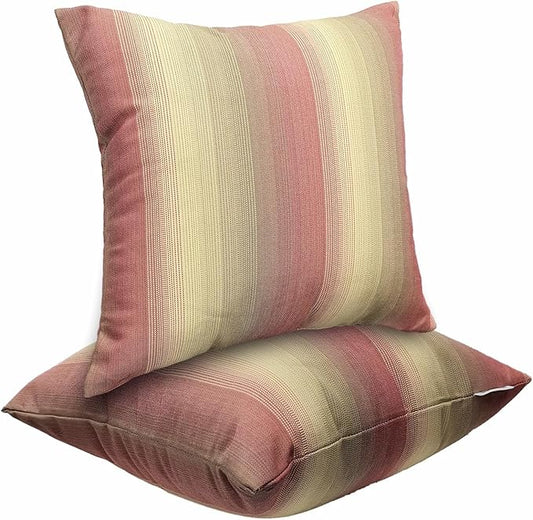 JMGBird Outdoor Pillows Set of 2 with Inserts - 18x18 Weather-Resistant Throw Pillows for Patio Furniture, Dark Red Striped Decorative Cushions