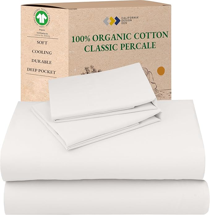 California Design Den Full Size Bed Sheets Set - Soft 100% Organic Cotton Sheets with Deep Pockets, Crisp Percale, Breathable and Durable Bedding Set - True Ivory