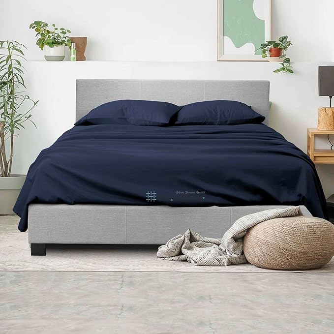 100% Egyptian Cotton King Size Bed Sheets, 600 Thread Count Luxury Bedding, Long Staple Cotton, 4 Piece Set - 1 Fitted Sheet, 1 Flat Sheet & 2 Pillowcases, Fits Upto 16" Mattress - Navy Blue