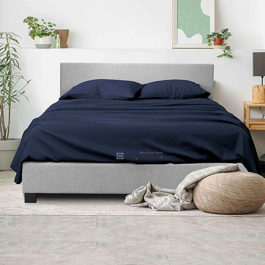 100% Egyptian Cotton King Size Bed Sheets, 600 Thread Count Luxury Bedding, Long Staple Cotton, 4 Piece Set - 1 Fitted Sheet, 1 Flat Sheet & 2 Pillowcases, Fits Upto 16" Mattress - Navy Blue