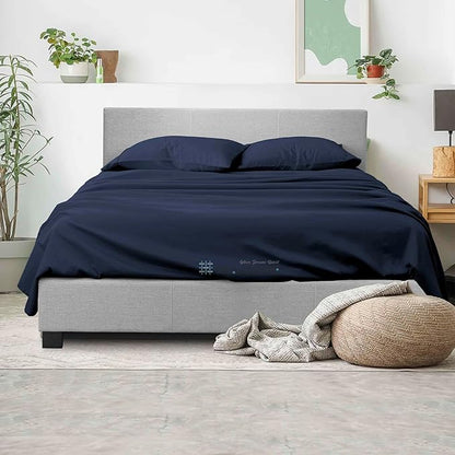 100% Egyptian Cotton Sheets Queen Size, 600 Thread Count Navy Blue Bed Sheets for Queen Size Bed, Long Staple Cotton Bedding Set, Sateen Weave, Luxury Hotel Sheets, Fits Upto 16" Mattress