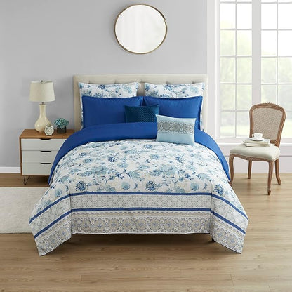 King Size Comforter Set 7 Piece Ultra Soft Fashion Printed Bedding Sets with Shams, Decorative Throw Pillows, and Pillowcases, King, Margolis