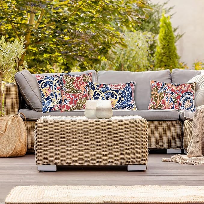 JMGBird Water-Resistant Outdoor Pillows Set of 2, 18x18 inch Durable Blue with Pomegranate Flower Pattern Throw Pillows with Inserts for Patio Furniture