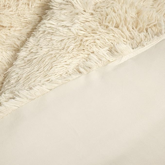 Lush Decor Emma Faux Fur Comforter Queen Size 3 Piece Set Full/Queen Wheat - Beige Bedding Set Queen Comforters - Fluffy Comforter - Modern Decor