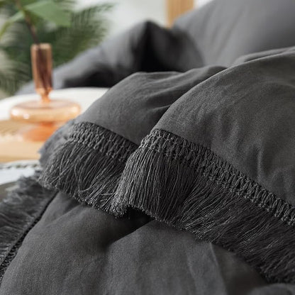 Andency Comforter Oversized King Dark Grey 120x98, 3 Pieces Boho Winter Lightweight Bedding Comforter Sets, All Season Tassel Bed Set (1 Comforter & 2 Pillowcases)