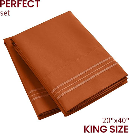 Mellanni Pillow Cases - Luxury, Extra Soft, Cooling Pillow Covers - 2 PC Iconic Collection Pillowcases - Envelope Closure (King 20" x 40", Terracotta)
