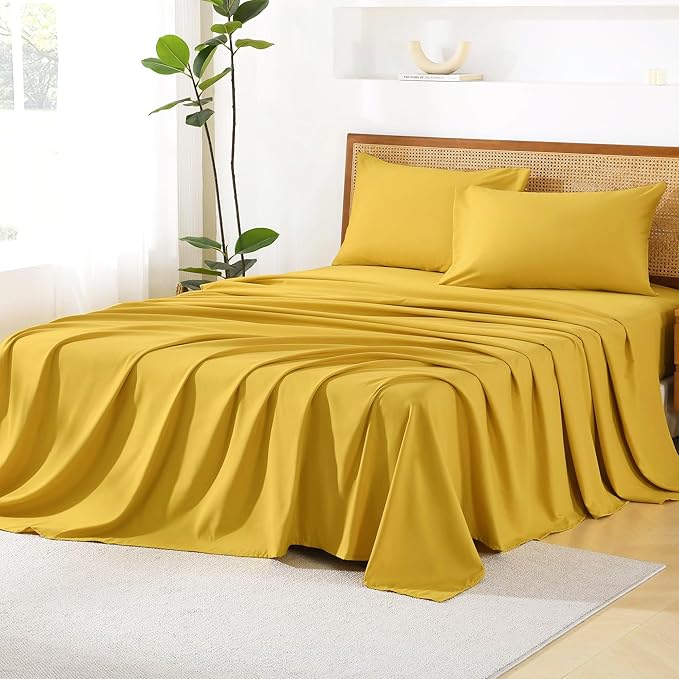 Litanika King Size Comforter Set with Sheets Mustard Yellow - 7 Pieces Bed in a Bag King Chevron Tufted Complete Bedding Sets with Comforter, Sheets, Pillowcases & Shams