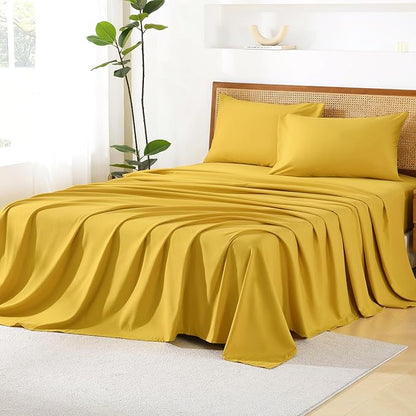 Litanika King Size Comforter Set with Sheets Mustard Yellow - 7 Pieces Bed in a Bag King Chevron Tufted Complete Bedding Sets with Comforter, Sheets, Pillowcases & Shams