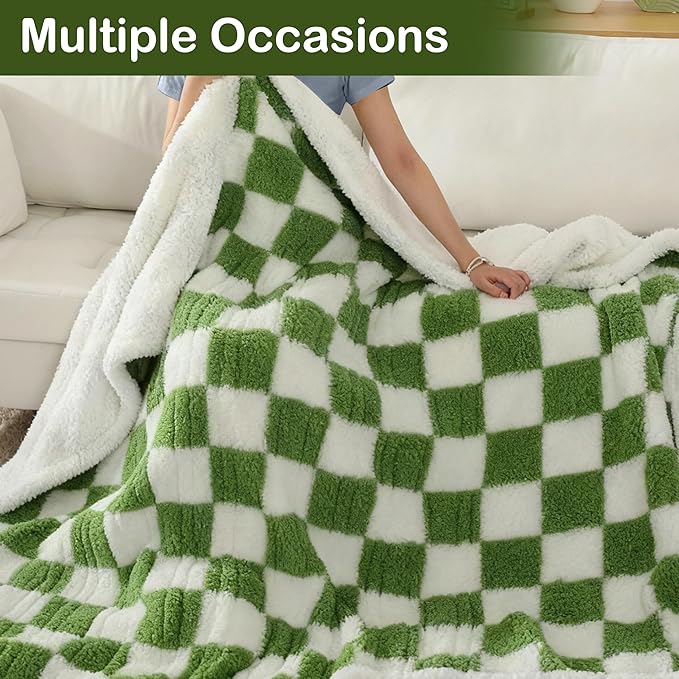 Electric Heated Blanket Full Size 72"×84" with 9 Heating Levels & 1-10Hs Auto Off, Checkered Plaid Double Sided Sherpa, Energy Efficient, Machine Washable, for Couch & Bed, Light Green