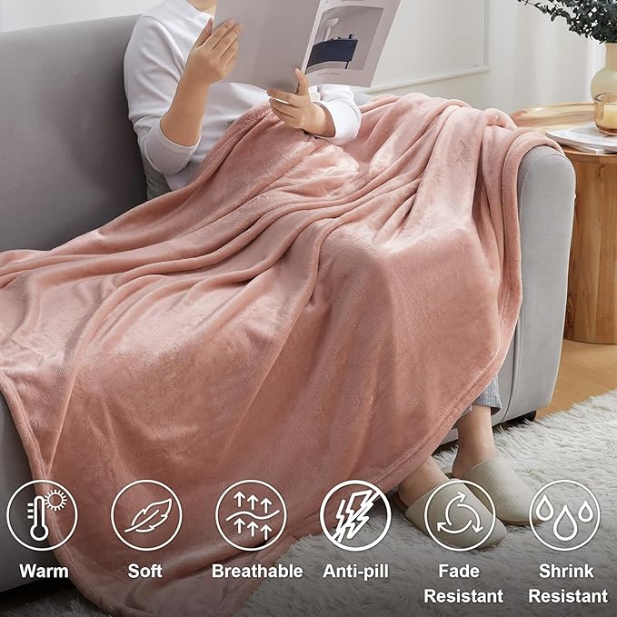 Hansleep Fleece King Size Blanket for Bed Dusty Pink, Super Soft Flannel Fuzzy Plush Cozy Blanket for All Seasons, Dusty Pink, King 90x108 Inches
