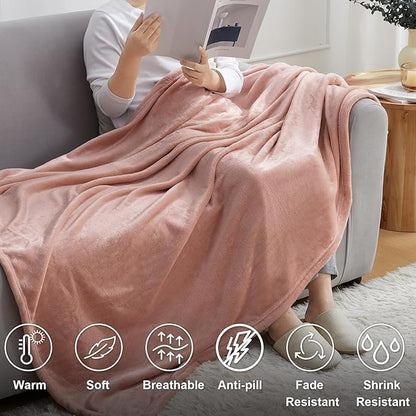 Hansleep Fleece Queen Blanket for Bed Fleece Dusty Pink, Queen Size Super Soft Flannel Fuzzy Plush Cozy Blanket for All Seasons, Dusty Pink, Queen 90x90 Inches