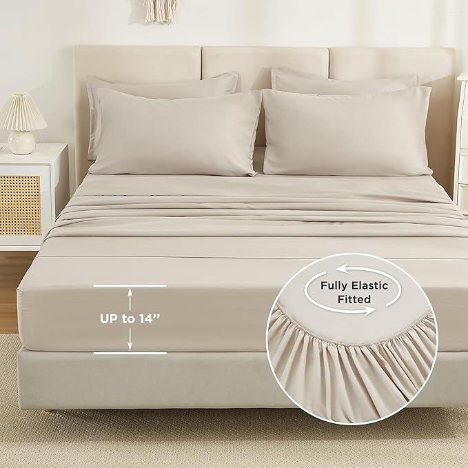 Litanika Comforter Full Size Set Tannish Grey - 7 Pieces Bed in a Bag Full Bedding Comforter Sets, Plain Lightweight Bed Set with Comforter, Sheets, Pillowcases & Shams