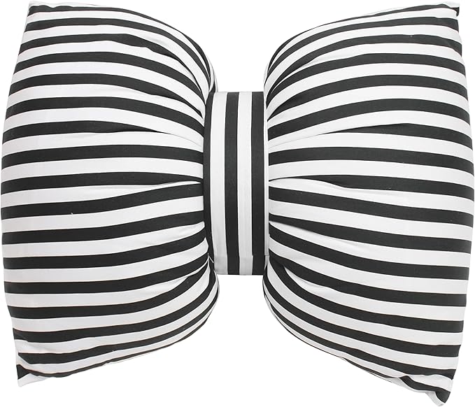 Bow Shaped Pillow, Decorative Sofa Throw Pillows, 17.7" x 13.8", Striped Black and White Reversible Pillow Cushions for Couch Bed Sofa Office Car Decor Neck Waist, Hand Made Cotton, Detachable to Wash