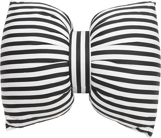 Bow Shaped Pillow, Decorative Sofa Throw Pillows, 17.7" x 13.8", Striped Black and White Reversible Pillow Cushions for Couch Bed Sofa Office Car Decor Neck Waist, Hand Made Cotton, Detachable to Wash