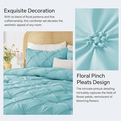 BEDELITE Macaron Blue Twin Comforter Set - 2 Peices Boho Pintuck Bedding Comforter Sets, Lightweight Soft & Warm Twin Bedding Sets with 1 Pillowcase for All Season