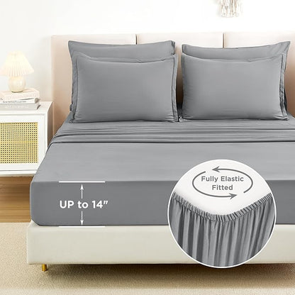 Litanika California King Comforter Set Medium Gray - 7 Pieces Bed in a Bag Cal King Bedding Comforter Sets, Plain Lightweight Bed Set with Comforter, Sheets, Pillowcases & Shams