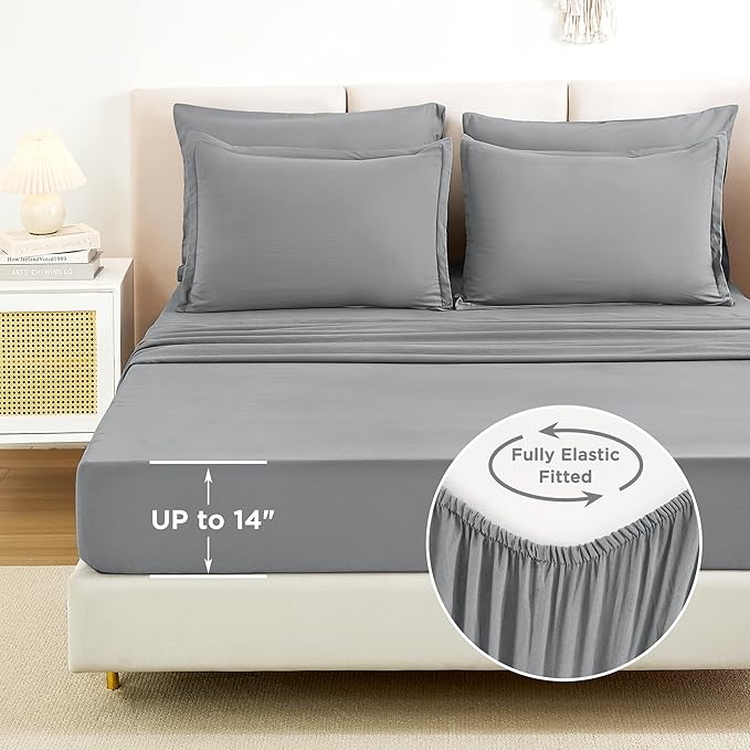 Litanika Queen Comforter Set Medium Gray - 7 Pieces Bed in a Bag Queen Bedding Comforter Sets, Solid Lightweight Bed Set with Comforter, Sheets, Pillowcases & Shams
