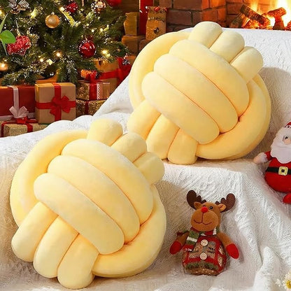 Namalu 2 Pcs Soft Knot Pillow Ball, Decorative Round Throw Knotted Pillows Cushion, Handmade Stuffed Ball Pillows for Winter Bedroom Sofa Couch Home Decor(7.87 Inches,Light Yellow)