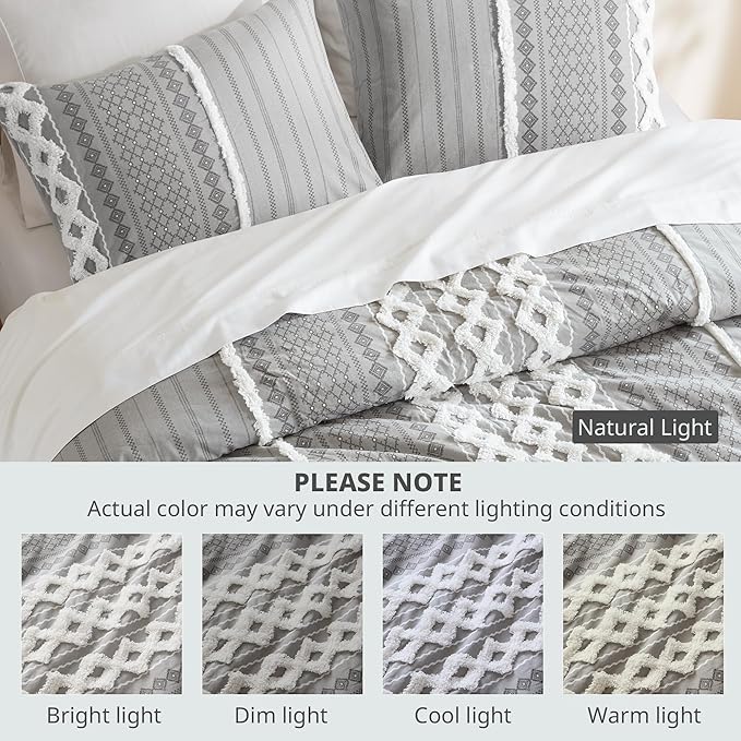 INK+IVY Imani 100% Cotton Duvet Mid Century Modern Design, All Season Comforter Cover Bedding Set, Matching Shams, King/Cal King, Gray Chenille Tufted Accent 3 Piece