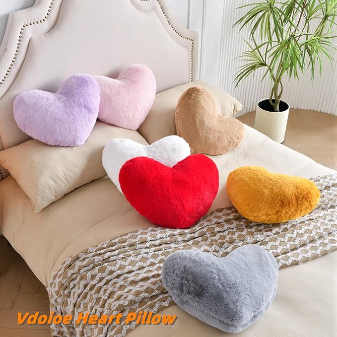 Heart Pillow Fluffy Pink Heart Shaped Throw Pillows Super Soft Faux Rabbit Fur Heart Throw Pillow Room Decorative Pillow,Wedding Decor