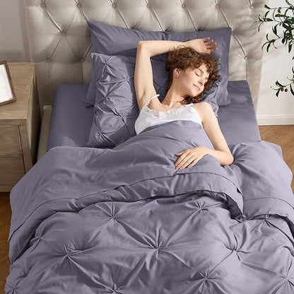 Nestl Twin XL Comforter Set 5 Piece - Pintuck Twin XL Bedding Set Dusty Purple, College Dorm Essentials Bed in a Bag, Twin XL Comforter Set for College Girls and Boys with Sheets, Pillowcase and Sham