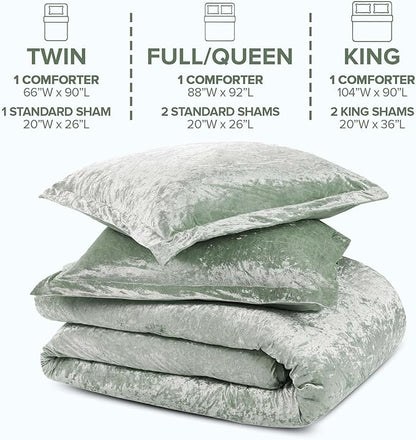 Comfort Spaces Luxe King Comforter Set - Velvet Microfiber Reverse, Juliette, All Season Bedding, Fluffy Sham, Sage Green 3 Piece