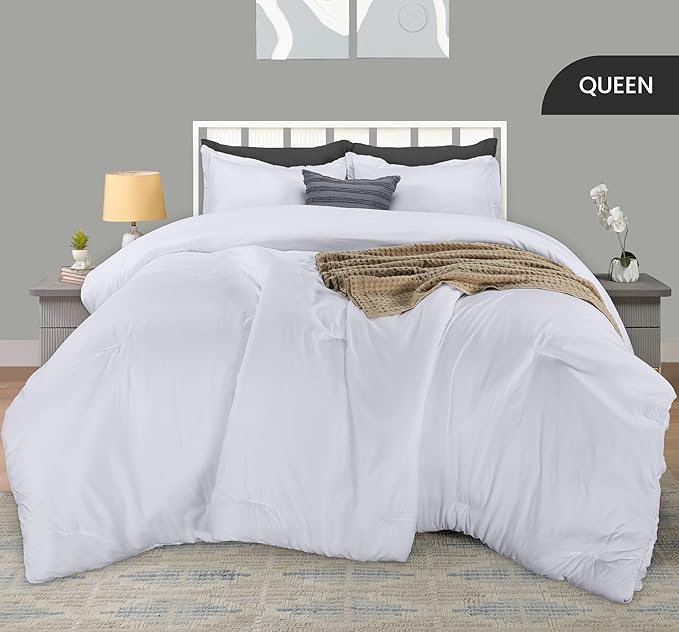 Queen Comforter Set 3 Piece White by Utopia Bedding, Comforters Queen Size, Bedding Comforters Sets, Down Alternative Soft Bed Set, 1 Comforter (88 x 88 inches) 2 Pillow Shams (20 x 26 inches)
